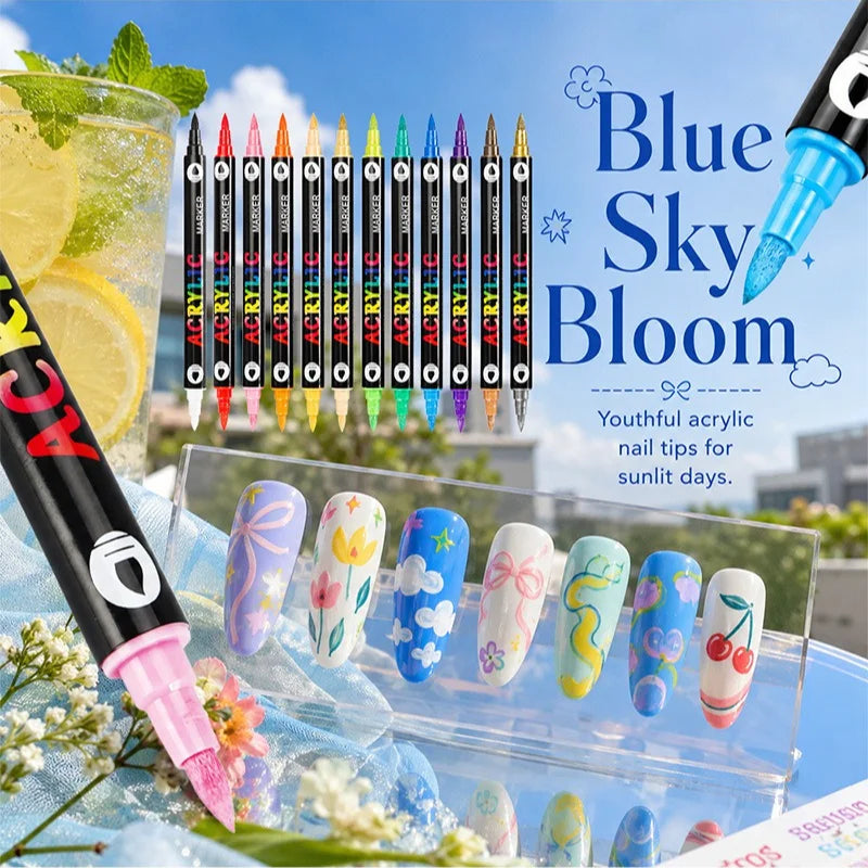 Blue sky bloom nail art